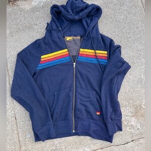 Aviator Nation Navy Hoodie with Rainbow Stripes